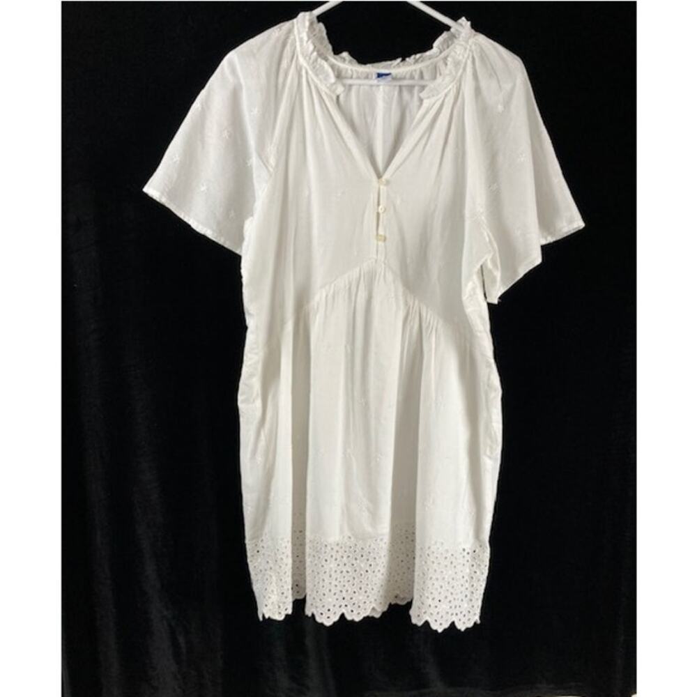 Old Navy women's cotton split-neck mini swing dress in white